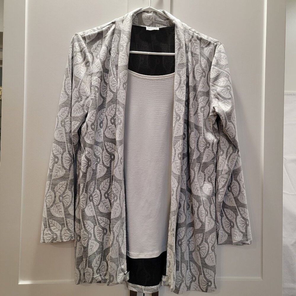 Vintage Blazer Lightweight Gray White Jacket Tunic Travel Career Office Small